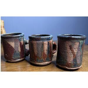 Vintage Faceted Waterfall Hand Thrown Ceramic Glazed Cups